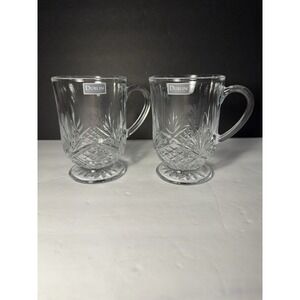 Dublin Collection Glass Coffee Mugs Set of 2 Pedestal Clear Irish Style